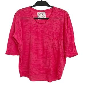 Nation LTD Hot Pink Rolled Cuff Elbow Sleeve Burnout Pocket Tee Size Small
